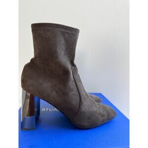 Bibi Lou Olive Green Suede Ankle Boots Mirrored Block Heel Size 39